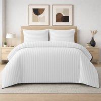 Grace 4 Pack Duvet Cover Set Modern Stripe Design Bedding Sets in White | Size: Single