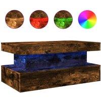 Berkfield Home Coffee Table with LED Lights Smoked Oak 90x50x40 cm in Brown | Size: 90 x 50 x 40 cm
