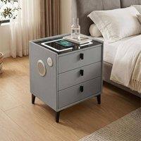 Sliding Wardrobes 4U Multifunctional Bedside Table with LED, Charging & Bluetooth Speaker in Grey