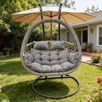 Fimous Indoor Outdoor Rattan Love Egg Hanging Chair Garden With Thick Cushion in Dark Grey