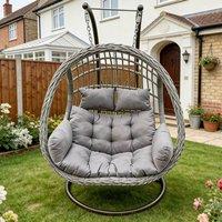Fimous Outdoor Rattan Two Seater Egg Hanging Chair Garden With Thick Cushion in Dark Grey