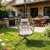 Fimous PE Rattan Garden Foldable Single Hanging Egg Chair Outdoor Furniture in Dark Grey
