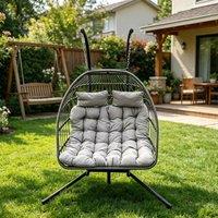 Fimous Rattan Garden Double Hanging Egg Chair Outdoor Furniture Grey in Dark Grey