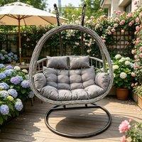 Fimous Rattan Garden 2 Person Hanging Egg Chair Outdoor Furniture & Cushion in Dark Grey