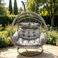 Fimous Rattan Garden Two Seater Hanging Egg Chair Outdoor Furniture & Cushion in Dark Grey