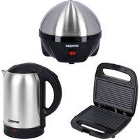 Geepas 3-in-1 Egg Boiler Poacher, Panini Sandwich Press & 1.8L Electric Kettle Kitchen Combo Set in Silver