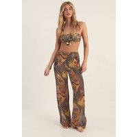 NastyGal Women's Mixed Animal Chiffon Beach Trousers in Orange | Size: 12