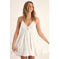 NastyGal Women's Broderie Crinkle Tiered Strappy Mini Dress in White | Size: 14