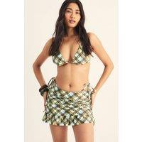 NastyGal Women's Check Triangle Bikini & Ruffle Skirt 3pc Set in Green | Size: 6