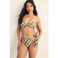 NastyGal Women's Check Bandeau Knot Tie Side Bikini Set in Green | Size: 6