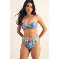 NastyGal Women's Metallic Snake Knot Bandeau Bikini Set in Blue | Size: 8