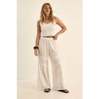 NastyGal Women's Cotton Lace Insert Beach Trousers in Cream | Size: 10