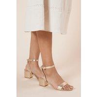 Dorothy Perkins Women's Wide Fit Tommi Barely There Mid Block Heel Sandals in Gold | Size: 5