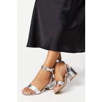 Dorothy Perkins Women's Wide Fit Tommi Barely There Mid Block Heel Sandals in Silver | Size: 5