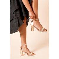 Dorothy Perkins Women's Wide Fit Spark High Block Heel Sandals in Gold | Size: 6