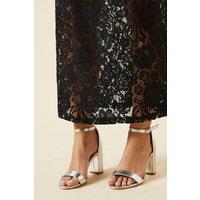 Dorothy Perkins Women's Wide Fit Spark High Block Heel Sandals in Silver | Size: 3