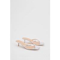 Dorothy Perkins Women's Catriona Faux Leather Kitten Heel Toe Thong Sandals in Silver | Size: 4