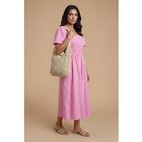 Dorothy Perkins Women's Angel Sleeve Elasticated Waist Dobby Cotton Midi Dress in Purple | Size: 8