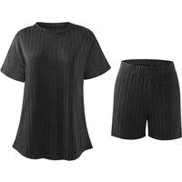 MODISHION Women's Solid Short Sleeve Loungewear Set in Black | Size: XL