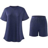 MODISHION Women's Solid Short Sleeve Loungewear Set in Dark Navy | Size: Small