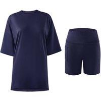 MODISHION Women's Minimalist Short Sleeve Loungewear Set in Dark Navy | Size: XL