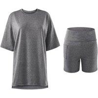 MODISHION Women's Minimalist Short Sleeve Loungewear Set in Grey | Size: Large