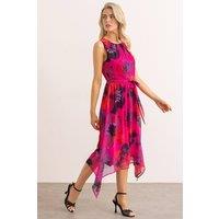 Klass. Women's Floral Print Dipped Hem Dress in Fuchsia | Size: 18