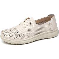 IVACHY Women's Hollow Out Perforated Lace Up Loafers Flat Shoes in Beige | Size: 6
