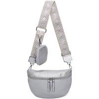 Fontanella Fashion Women's Mara Double Zip PU Crossbody Sling Bag with Canvas Strap & Mini Purse in Silver