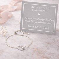 My Posh Shop Women's Mother & Daughter Linked Hearts Drawstring Bracelet in Silver
