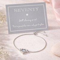 My Posh Shop Women's 70th Birthday Star Charm Drawstring Bracelet in Silver