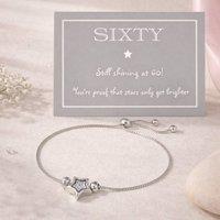 My Posh Shop Women's 60th Birthday Star Charm Drawstring Bracelet in Silver