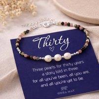 Orsa May Women's 30th Birthday Sterling Silver Three Pearl Gemstone Bracelet