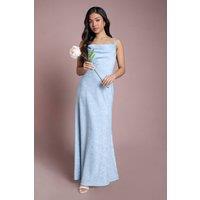 Oasis Women's Petite Light Blue Double Strap Cowl Neck Satin Jacquard Bridesmaid Midi Dress | Size: 12