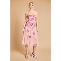 Oasis Women's Premium Trailing Floral Embellished Bandeau Midi Dress in Pink | Size: 12