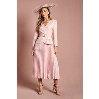 Coast Women's Crepe Bodice Long Sleeve Pleated Midi Dress in Rose | Size: 10