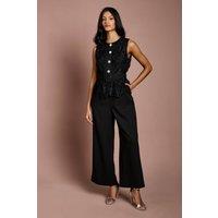 Coast Women's Petite Lace Bodice Crepe Trouser Belted Jumpsuit in Black | Size: 10