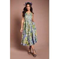 Coast Women's Lisa Tan Floral Printed Full Skirted Midi Dress | Size: 14