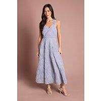 Coast Women's Embroidered Mesh Floral Textured Midi Dress in Pale Blue | Size: 12