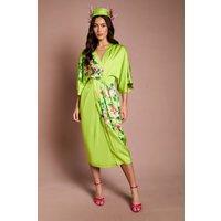 Coast Women's Lisa Tan Printed Kimono Crepe Midi Dress in Lime | Size: 10