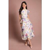 Coast Women's Lace Trim Tiered Organza Midi Dress in Ivory | Size: 14