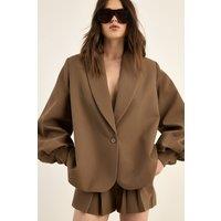 NastyGal Women's Tailored Oversized Balloon Sleeve Blazer Co-Ord in Brown | Size: 6