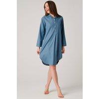 British Boxers Women's "Stornoway" Herringbone Brushed Cotton Nightshirt in Teal | Size: 2XL