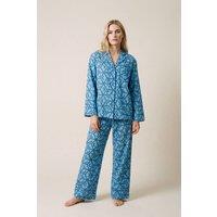 The Night Store Women's Celestial Cotton Pyjama Trouser Set in Bright Blue | Size: 22-24