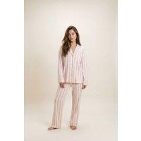 The Night Store Women's Stripe Modal Pyjama Trouser Set in Pale Orange | Size: 18-20