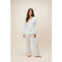 The Night Store Women's Floral Muslin Pyjama Trouser Set in White | Size: 10-12