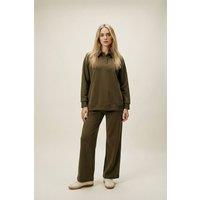 The Night Store Women's Olive Button Collar Lounge Trouser Set | Size: 6-8