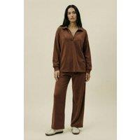 The Night Store Women's Chocolate Collar Lounge Trouser Set | Size: 14-16