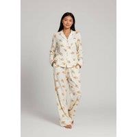 The Night Store Women's Croissant Pointelle Pyjama Trouser Set in Off-White | Size: 22-24