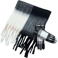 SVNX Women's Black White Check Scarf & Gloves Set